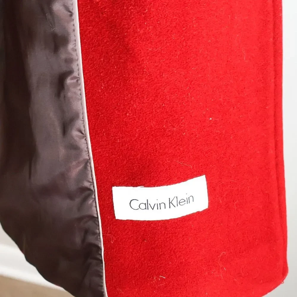 Bright red Calvin Klein women's wool double-breasted peacoat size 12 - Picture 4 of 6